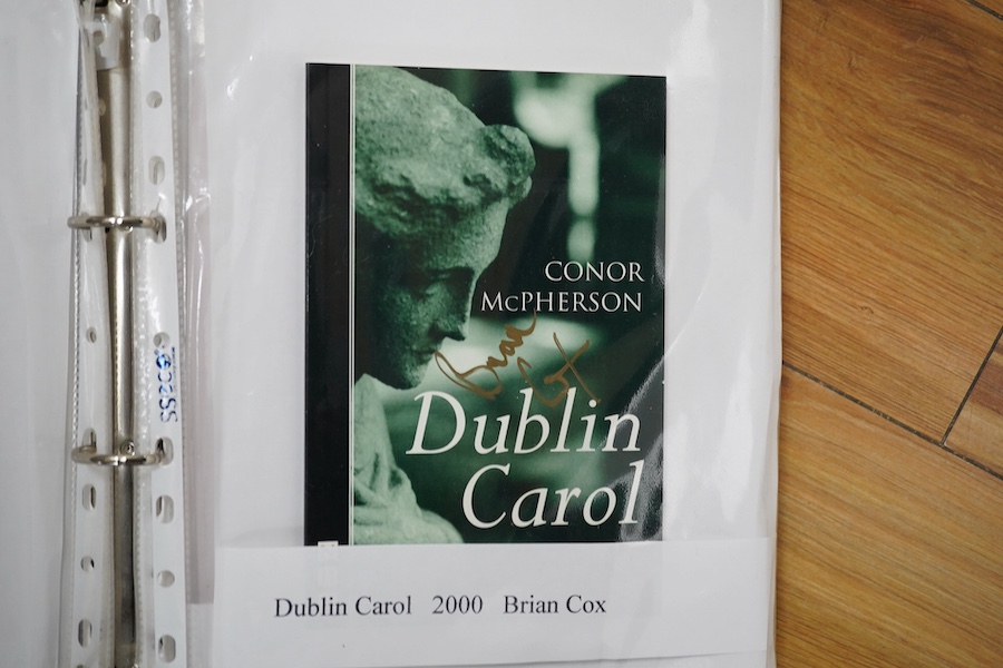 A collection of autographs, signed photos, signed theatre programs, theatre tickets, etc. contained within four folders, celebrities include; Tommy Cooper, Peter Kay, Bruce Forsyth, Roy Bremner, Ruby Wax, Dawn French, Vi